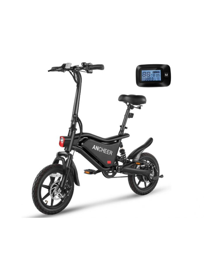 ANCHEER 500W Electric Bike for Adults, Foldable Electric Bikes with 48V 374Wh Battery, 14" Electric Bicycle for Men Women, LCD Digital Display, Cruise Control Ebikes, Dual Suspension Fork