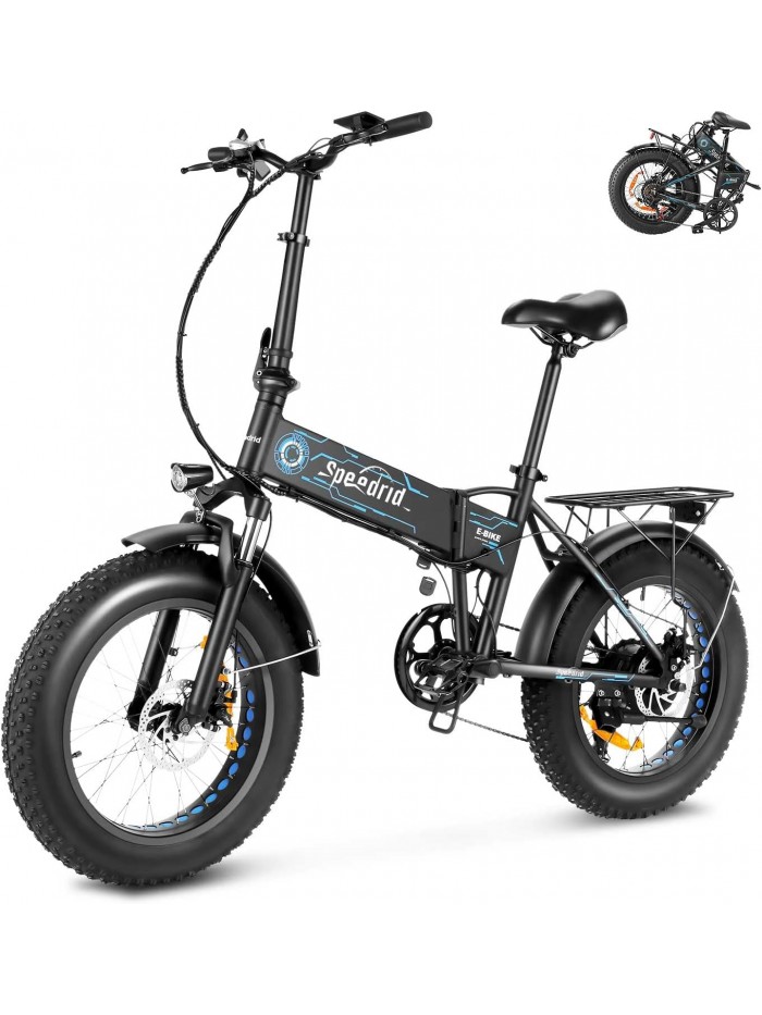 Speedrid 20"X4.0 Fat Tire Electric Bike for Adults, 750W Motor Folding Electric Bicycle, Snow Beach Mountain Bike 48V 10.4Ah Large Capacity Battery, Front Fork Suspension, Shimano 7 Speed